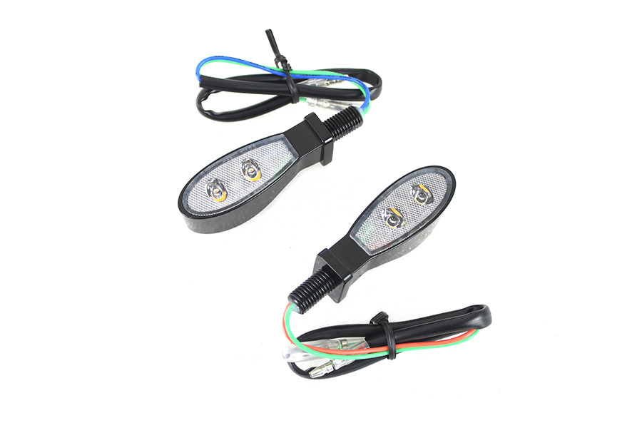 Wyatt Gatling #L22-64M7GBCQE - Black Teardrop Shaped LED Turn Signal Set with Clear Lens