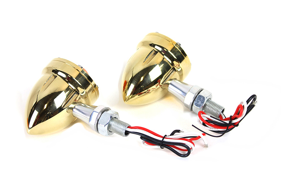 Wyatt Gatling #L22-6833BRR - LED Bullet Turn Signal Set Brass with Amber Lens