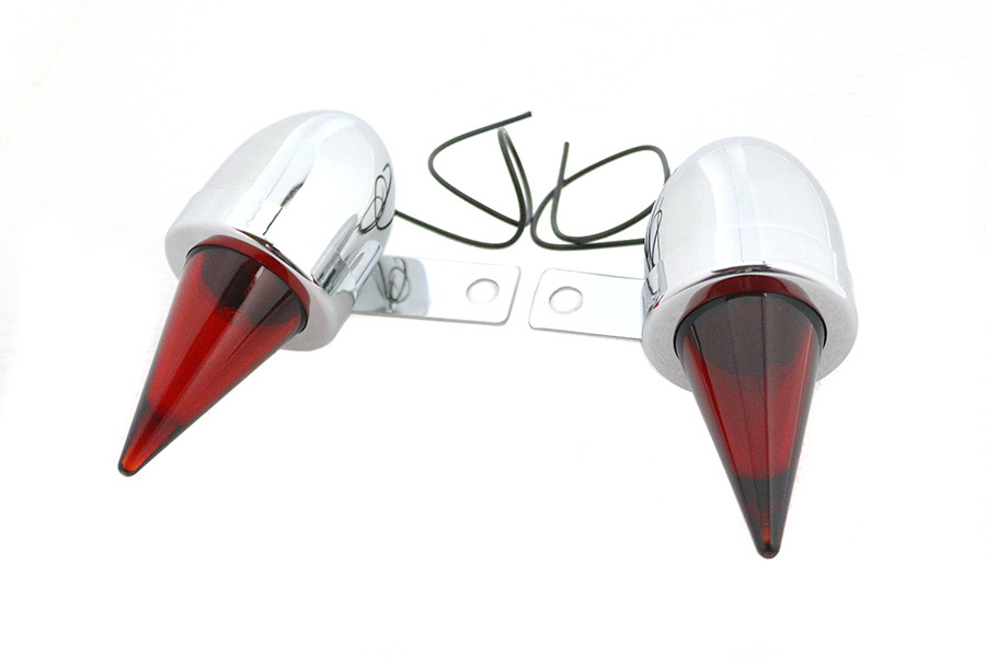 V-Twin - Torpedo Bullet Lamp Set Chrome with Brackets