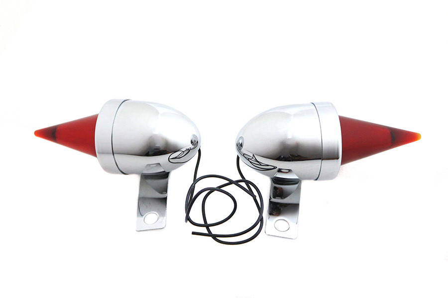 V-Twin - Torpedo Bullet Lamp Set Chrome with Brackets