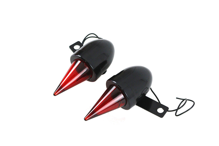 V-Twin - Torpedo Bullet Lamp Set Black with Brackets