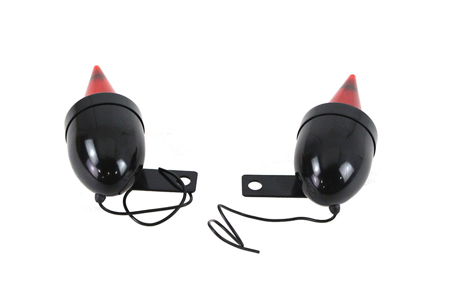 V-Twin - Torpedo Bullet Lamp Set Black with Brackets