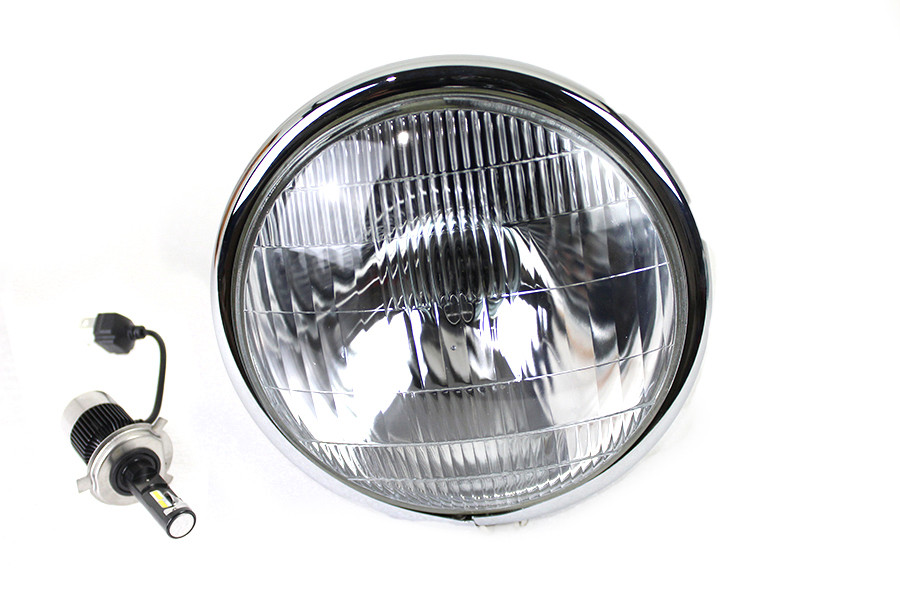 V-Twin - 6-1/2 inch Spring Fork H-4/LED Headlamp Unit Black