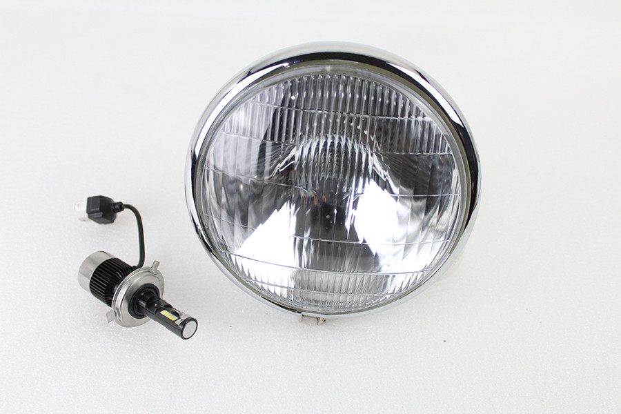 V-Twin - 6-1/2 inch Spring Fork H-4/LED Headlamp Unit Chrome