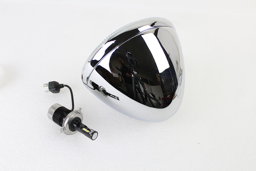 V-Twin - 6-1/2 inch Spring Fork H-4/LED Headlamp Unit Chrome