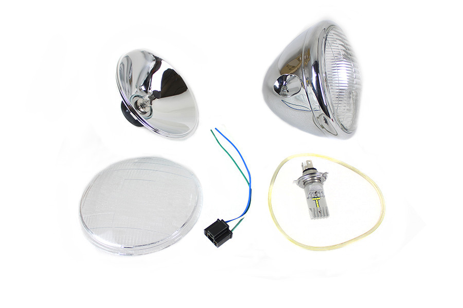 V-Twin - 6-1/2 inch Spring Fork 6 Volt LED Headlamp Chrome