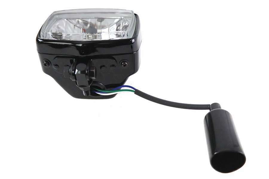 V-Twin #83097B - 12 Volt Chopper Rectangular Headlamp Black