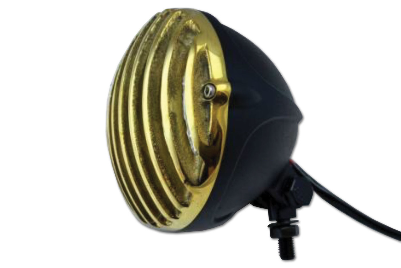 V-Twin - 4-1/2 inch Pirate Headlamp Black with Brass Grill