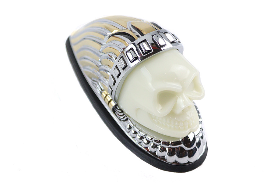 V-Twin #78659G - Skull Head Front Fender Lamp Gold and Chrome