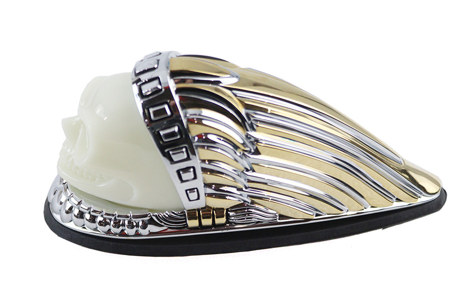 V-Twin #78659G - Skull Head Front Fender Lamp Gold and Chrome