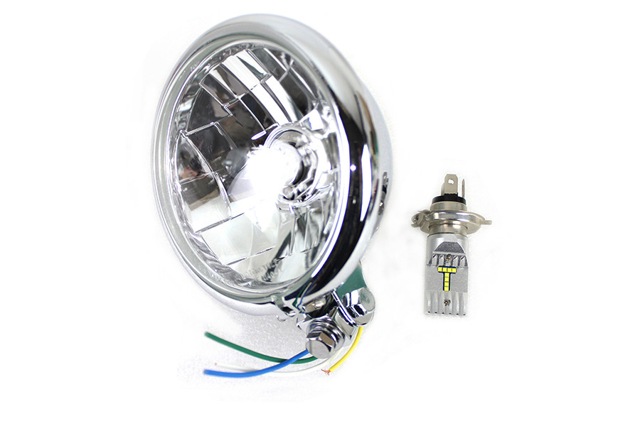 V-Twin - 5-3/4 inch Bates Style 6 Volt LED Headlamp Chrome