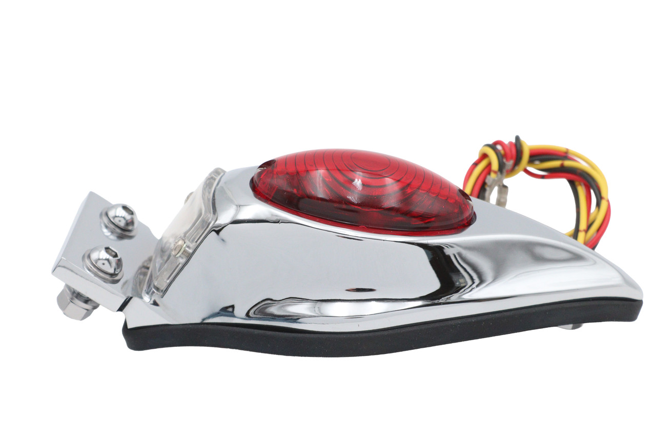 Wyatt Gatling #20-6580 - Chrome Teardrop Bulb Tail Lamp Assembly with Red Lens
