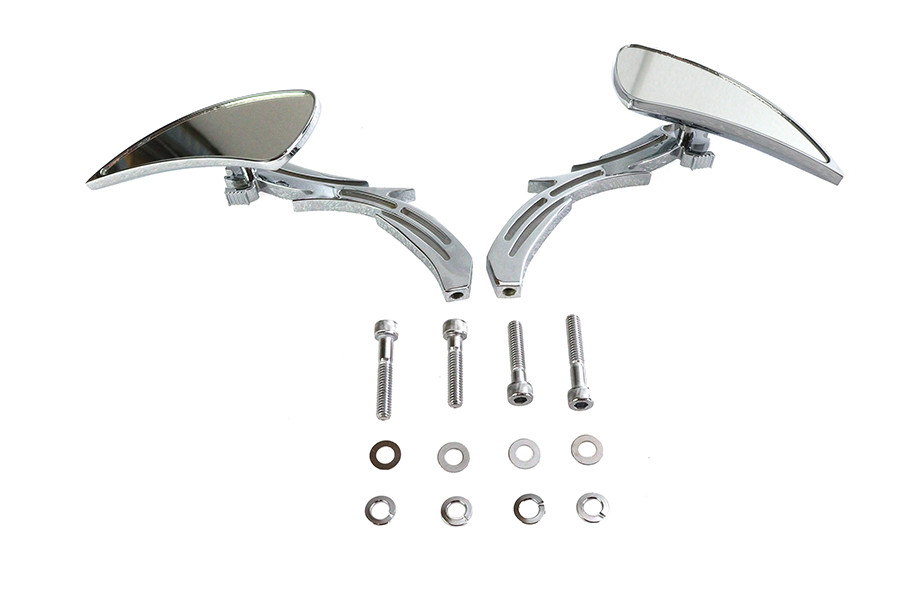Wyatt Gatling #76303B4 - Chrome Teardrop Mirror Set with Billet Skull Stems