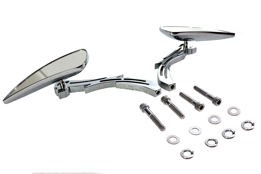 Wyatt Gatling #76303B4 - Chrome Teardrop Mirror Set with Billet Skull Stems
