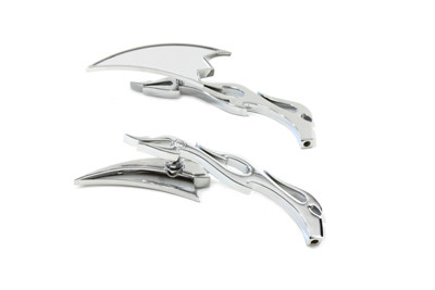 Wyatt Gatling #76431B4 - Crescent Mirror Set with Billet Flame Stems
