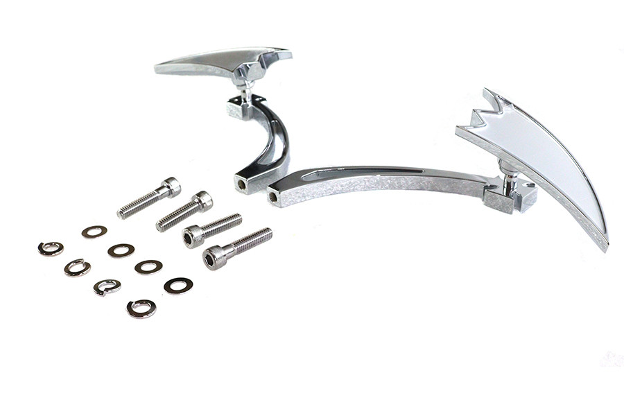 Wyatt Gatling #76432B4 - Chrome Crescent Mirror Set with Billet Cross Head Stems