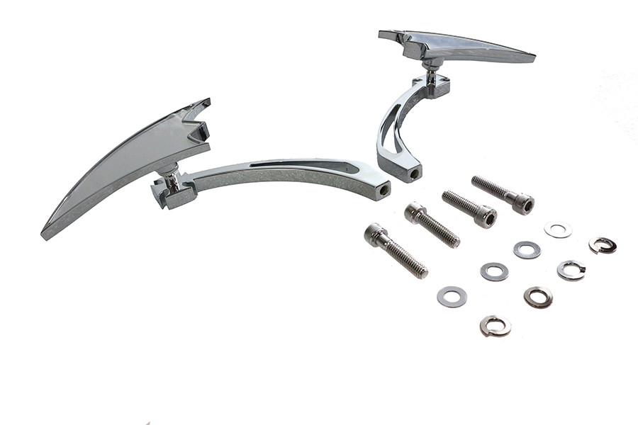 Wyatt Gatling #76432B4 - Chrome Crescent Mirror Set with Billet Cross Head Stems