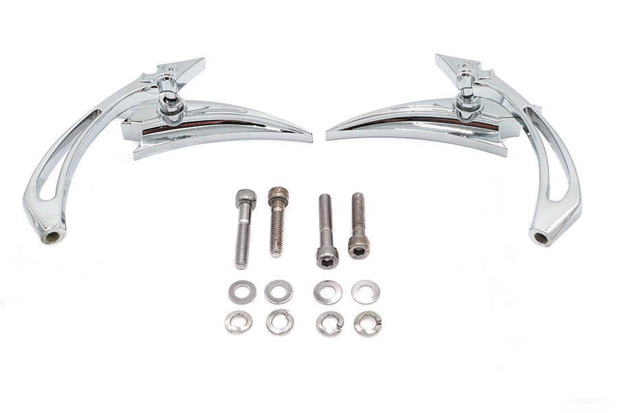 Wyatt Gatling #76433B4 - Chrome Crescent Mirror Set with Billet Spear Stems