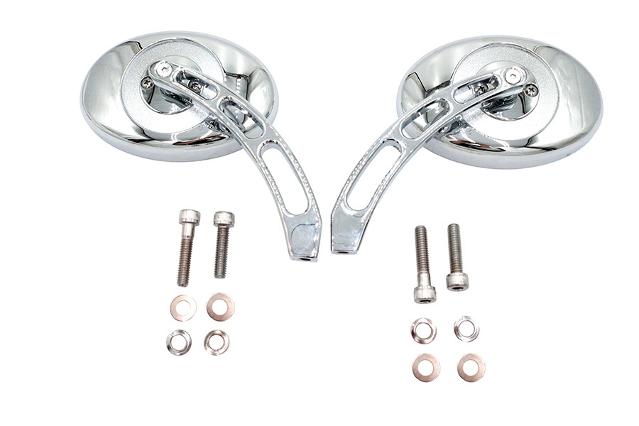 Wyatt Gatling #76025A - Oval Mirror Set with Billet 3 Slot Stem Chrome