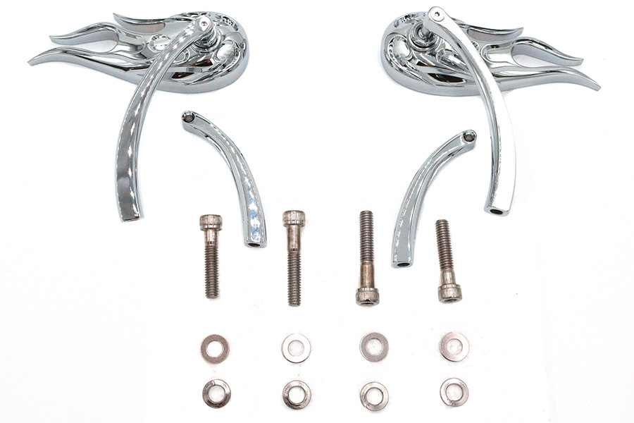 Wyatt Gatling #76466B4 - Fireball Mirror Set with Billet Curved Stems Chrome