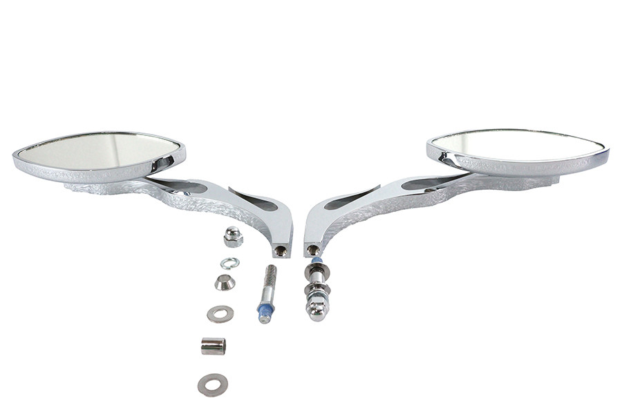 Wyatt Gatling - Druid Mirror Set Oval Flame Style with Billet Stem