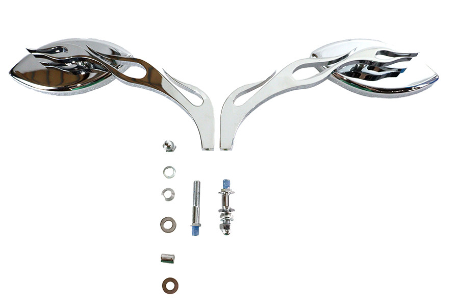 Wyatt Gatling - Druid Mirror Set Oval Flame Style with Billet Stem