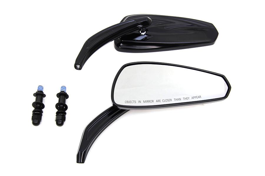 Wyatt Gatling #M60-6389GB - Gloss Black Tribal Teardrop Mirrors with Billet Stems