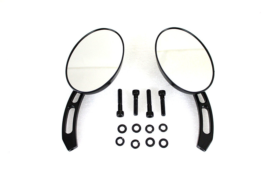 Wyatt Gatling #76025B - Oval Mirror Set with Billet 3 Slot Stem Black
