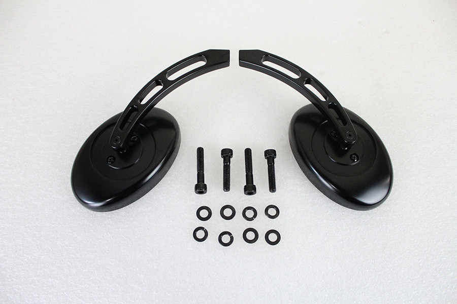 Wyatt Gatling #76025B - Oval Mirror Set with Billet 3 Slot Stem Black