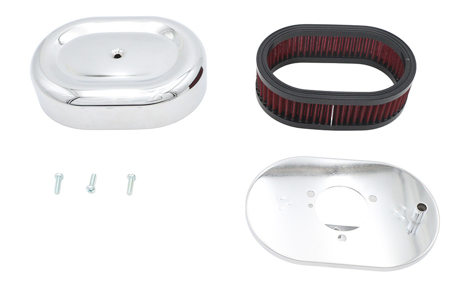 V-Twin #78985 - Mini Oval Air Cleaner Kit Chrome For Bendix Carburetors