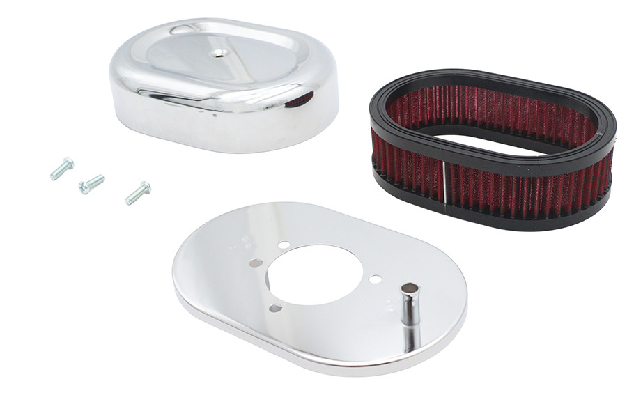 V-Twin #78986 - Mini Oval Air Cleaner Kit Chrome For Shorty Carburetors