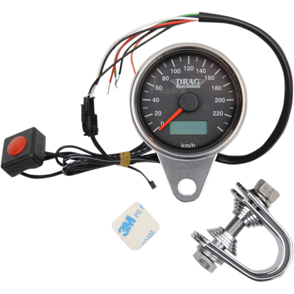 Drag Specialties - Programmable Mini Electronic Speedometer with Odometer/Tripmeter - 2.4" - Black