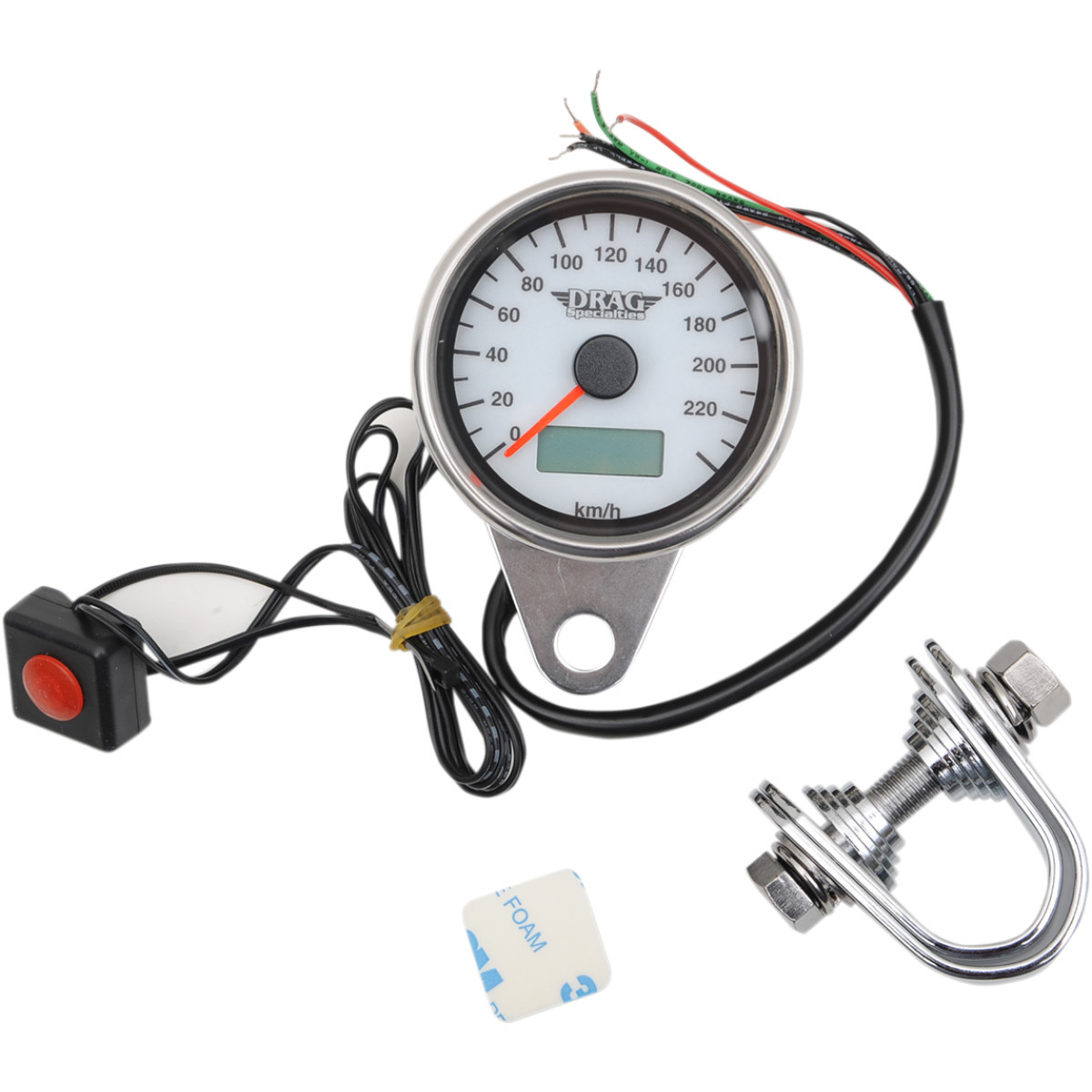 Drag Specialties - Programmable Mini Electronic Speedometer with Odometer/Tripmeter - 2.4" - Black