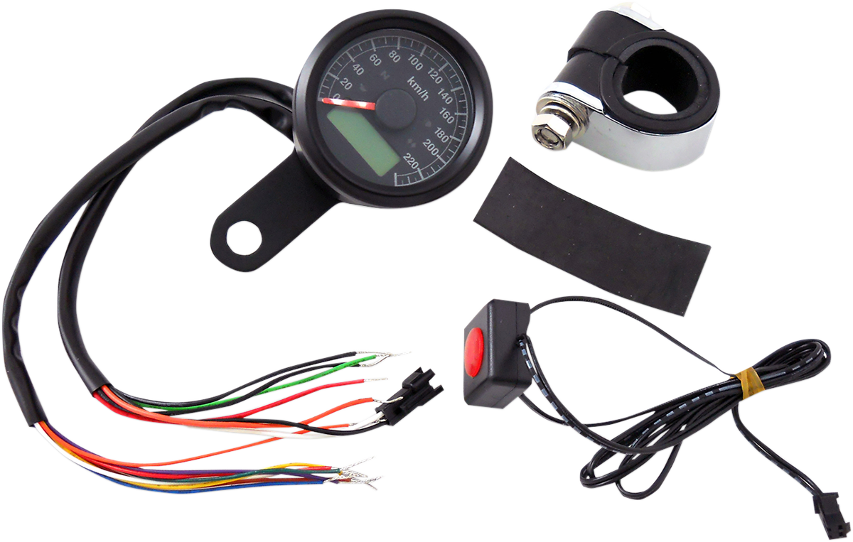 1-7/8" Programmable Speedometer with Indicator Lights - Gloss Black - 220 KPH LED Black Face