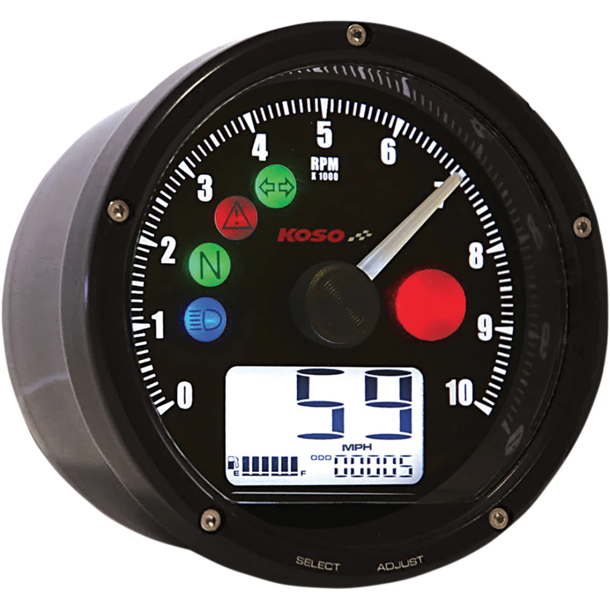 Koso North America #BA035K00-HD - TNT-01 Electronic Speedometer/Tachometer - Black Face - Black Housing - 3" Diameter x 1.75" D