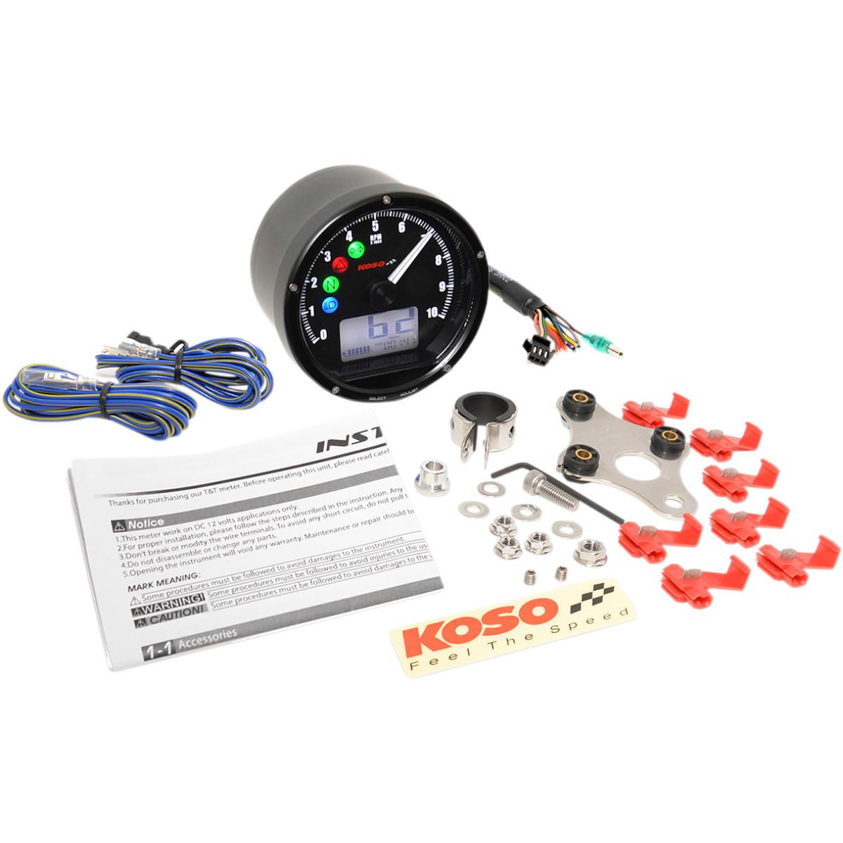 Koso North America #BA035K00-HD - TNT-01 Electronic Speedometer/Tachometer - Black Face - Black Housing - 3" Diameter x 1.75" D