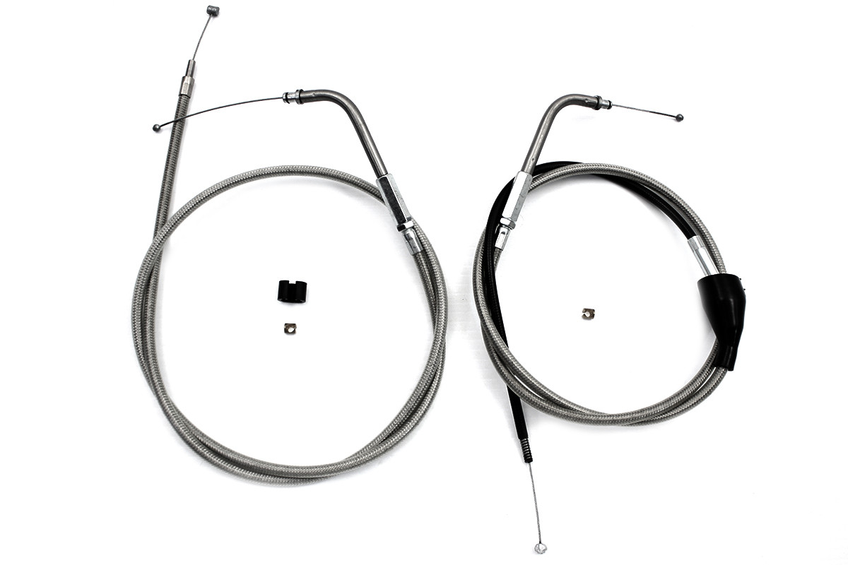 V-Twin #28-0118SPK - 46 inch Stainless Steel Throttle and Idle Cable Set