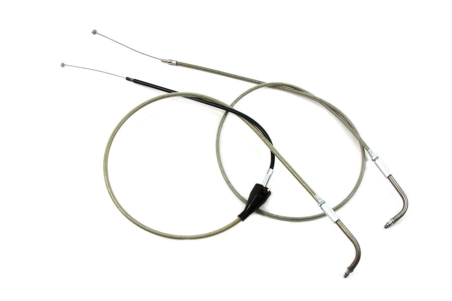 V-Twin #28-0118SPK - 46 inch Stainless Steel Throttle and Idle Cable Set