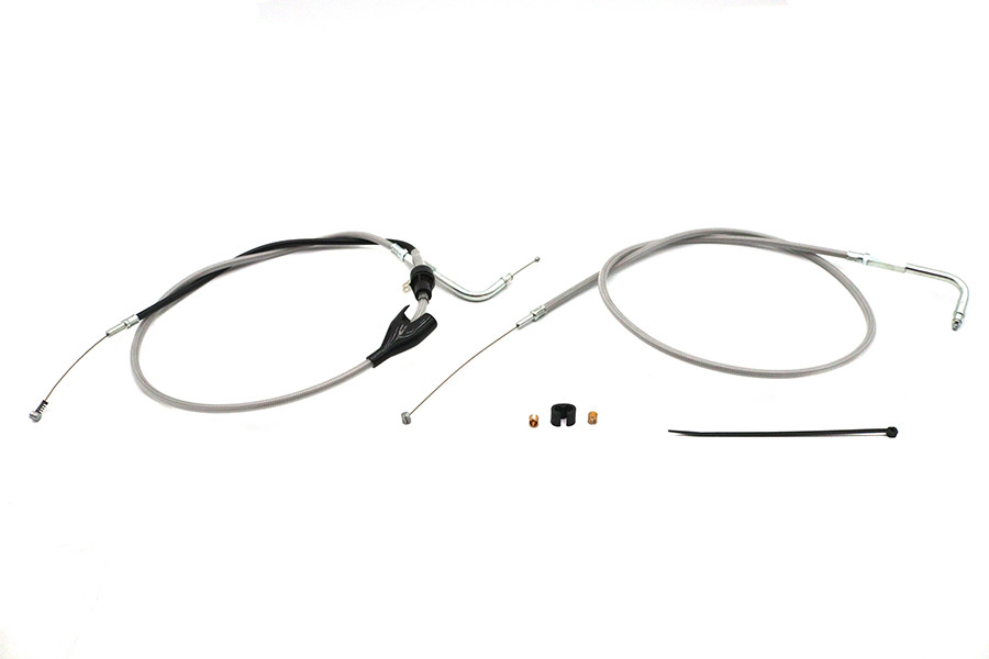 V-Twin #28-0119SPK - 43 inch Stainless Steel Throttle and Idle Cable Set Clear Co