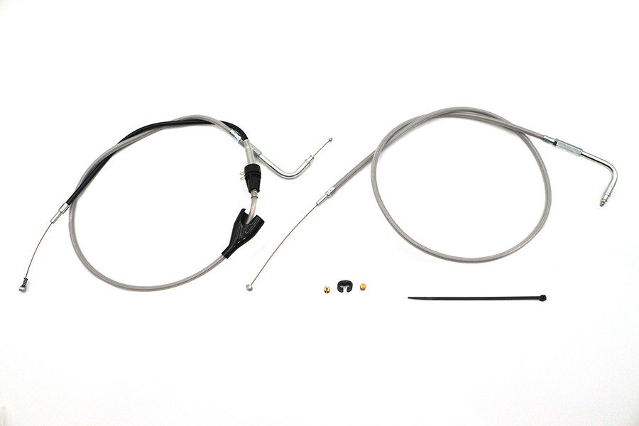 V-Twin #28-0119SPK - 43 inch Stainless Steel Throttle and Idle Cable Set Clear Co