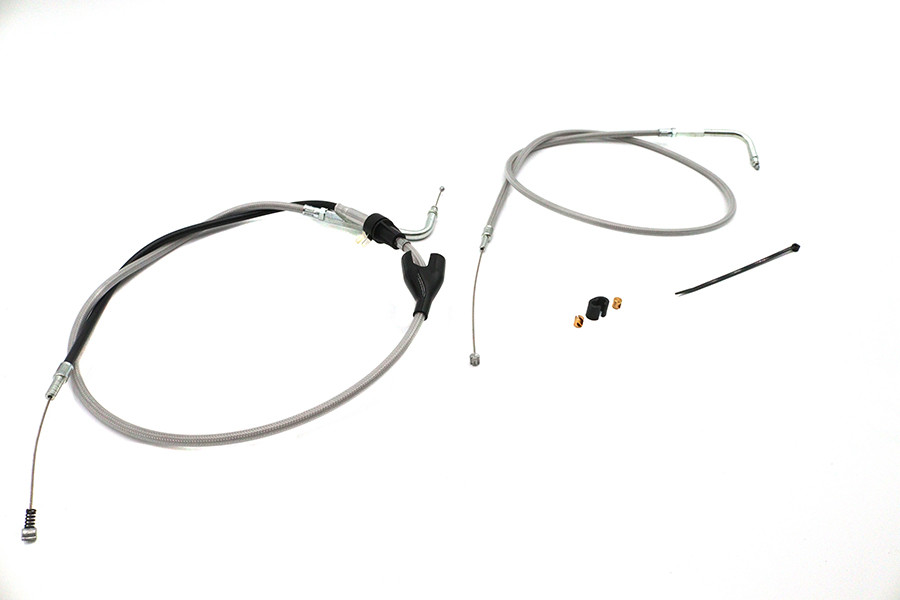 V-Twin #28-0119SPK - 43 inch Stainless Steel Throttle and Idle Cable Set Clear Co