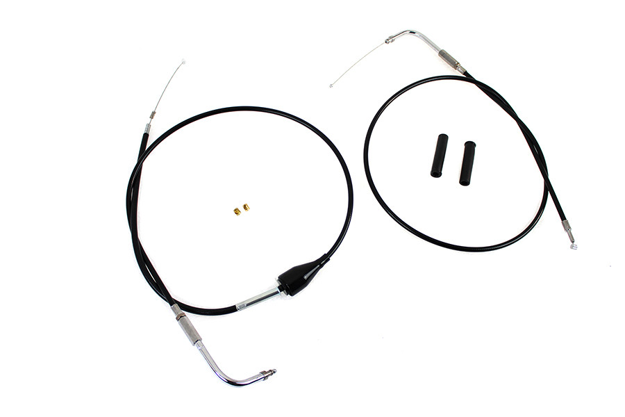V-Twin #24301 - 43 inch Stainless Steel Throttle and Idle Cable Set Black Co