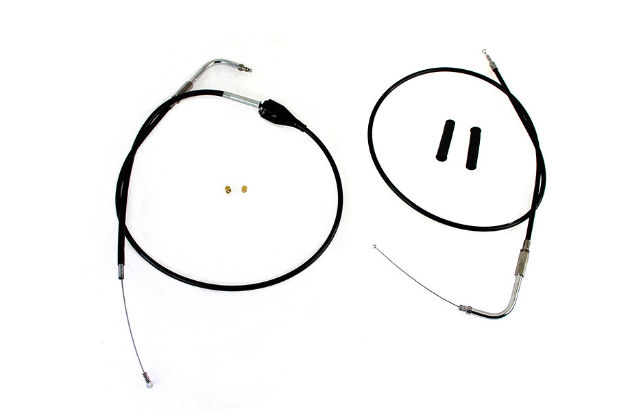 V-Twin #24301 - 43 inch Stainless Steel Throttle and Idle Cable Set Black Co