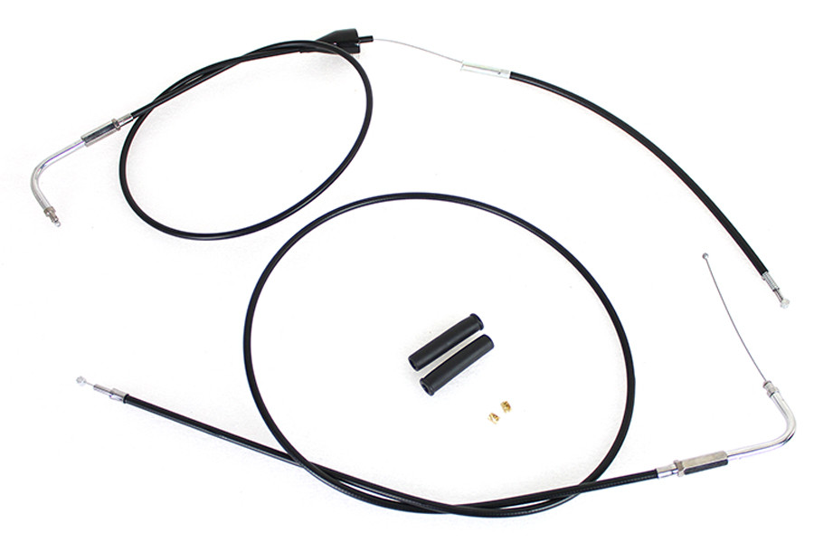 V-Twin #24303 - Stainless Steel Throttle and Idle Cable Set Black Coat +8 in