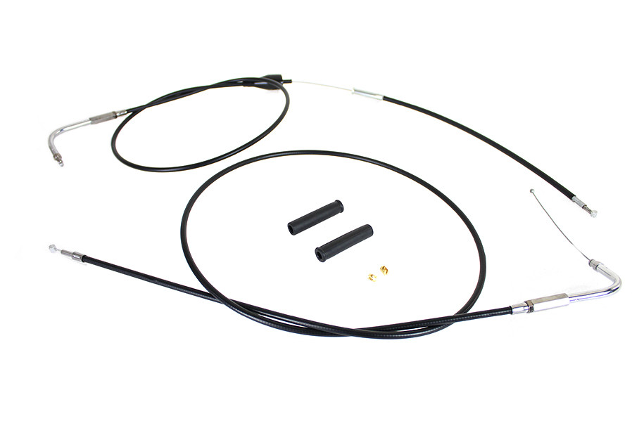 V-Twin #24303 - Stainless Steel Throttle and Idle Cable Set Black Coat +8 in