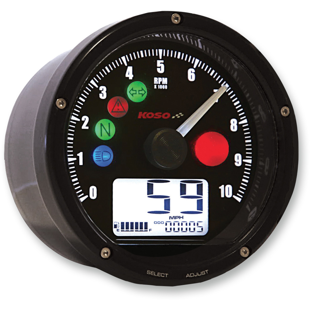 Koso North America #BA035K00 - TNT-01R Universal Electronic Speedometer/Tachometer - Black Face/Casing