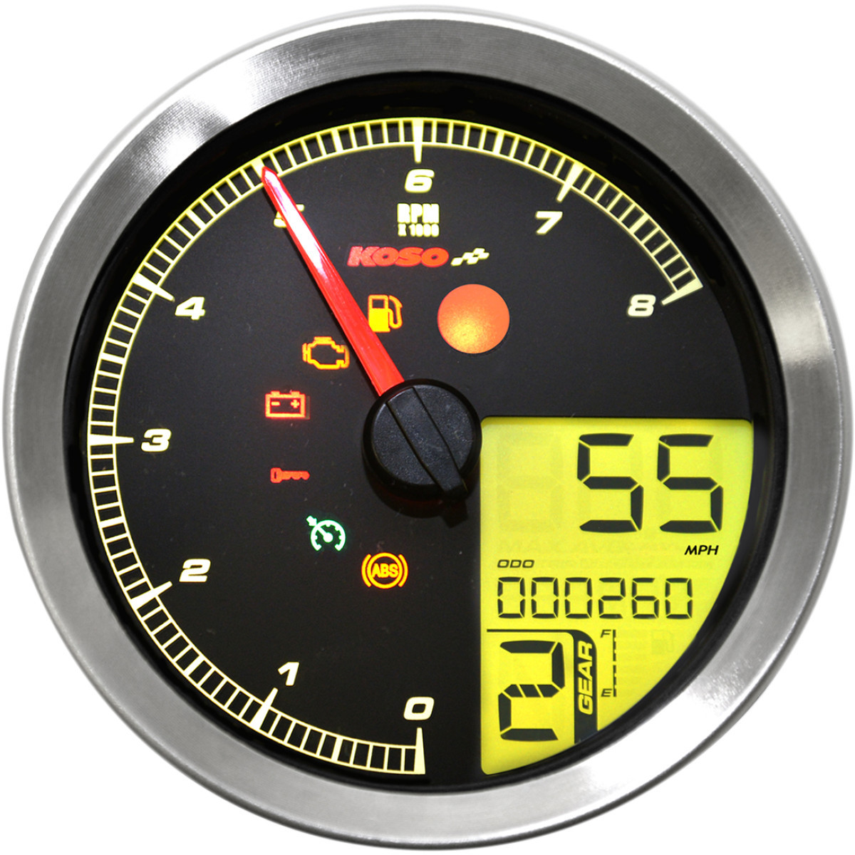 Koso North America #BA051221 - Multi-Function Speedometer/Tachometer - HD-04 - Chrome