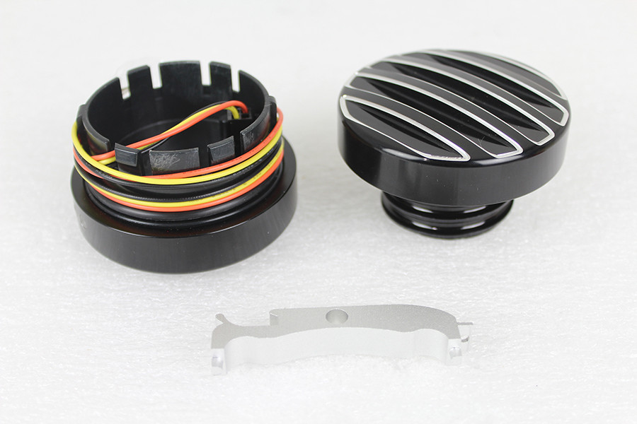 Wyatt Gatling #011062 - Black LED Cut Ribbed Style Fuel Gauge and Filler Cap Set