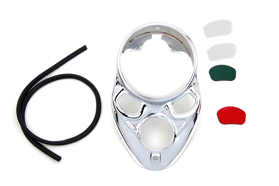V-Twin #12-0070CVT - Chrome Skull Dash Panel with Red Lens