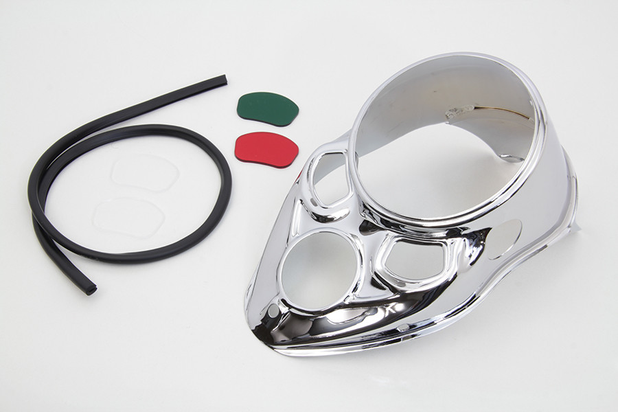 V-Twin #12-0070CVT - Chrome Skull Dash Panel with Red Lens